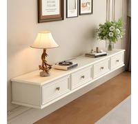 94.4" Floating TV nd for TVs Up to 100" Fully Assembled Modern French Molding Solid Wood Wall Mounted Entertainment Center with 2 Ders & 2 Doors Space Saving White Design