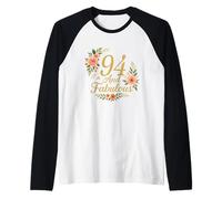 94 And Fabulous Floral 94th Birthday Celebration Funny Raglan Baseball Tee