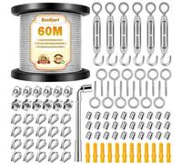 94 Pcs Wire Rope Kit, 60M/197FT 2MM 304 Stainless Steel Garden Wire - PVC Coated with M4 Turnbuckles for Climbing Plants, String Lights, Picture Hanging, Clothes Line, Trellis, Fence & Tent Rope