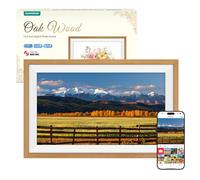 94% sRGB Large Digital Photo Frame 15.6 Inch WiFi Frameo Digital Picture Frame Oak Wood Frame, 32GB Memory 1920 * 1080 FHD IPS Touchscreen, Share Photos Videos via Frameo APP, Gifts for Women Men