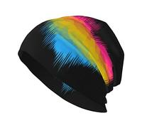 942 Knit Beanie Hat Pansexual Panromantic Glitch Heart Pride Flag Skull Cap Stretchable Men's Knit Hats Classic Unisex Slouchy Cap, for Sleeping, Shower, Running