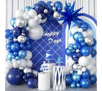 94pcs Blue Balloon Arch Kit Navy Blue and White Balloons Garland Kit with Metallic Silver 4D Starburst Foil Balloon Birthday Party Balloons for Boys Men Baby Shower Wedding Graduation Party Decoration
