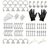 94Pcs Piercing Kit, Piercing Needle Kit, Ear PiercingKit Needle, Ear Piercing Kit, Nose PiercingKit, Stainless Steel PiercingKit, for Piercings Ear PiercingKit, Nose Septum Cartilage Smiley Lip Ring