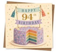 94th Birthday Card, 94th Birthday Card for Her or Him, Colourful Layer Cake Design with Happy Message