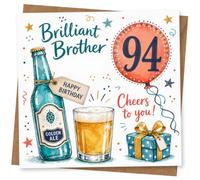 94th Birthday Card for Brother, Brilliant, Beer & Tag