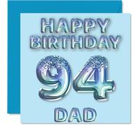 94th Birthday Card for Dad, Blue Glitter Party Balloons