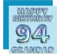 94th Birthday Card for Grandad - Blue Glitter Party Balloons - Happy Birthday Cards for 94 Year Old Grandad from Grandson Granddaughter, 145mm Bday Greeting Cards Gift