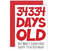 94th Birthday Card for Men Women Him Her - 34334 Days Old - Funny Adult Happy Birthday Card for Grandma Nan Grandad Gran Mum Dad, A5 Humour Joke Greeting Cards