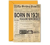 94th Birthday Card for Women Men - Bday Press Newspaper 1931 - Happy 94 Birthday Cards for Dad Wife Husband Nan Grandad Uncle, 5x7 Inch Bday Greeting Cards