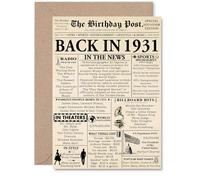 94th Birthday Card for Women Men - Newspaper Back in 1931 - Happy 94 Birthday Cards for Grandma Auntie Nanny Husband Uncle Nan, A5 Bday Greeting Cards
