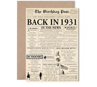 94th Birthday Card for Women Men - Newspaper Back in 1931 - Happy 94 Birthday Cards for Husband Auntie Nanny Grandma Wife Dad, 5x7 Inch Bday Greeting Cards
