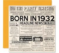 93rd Birthday Cards for Men Women - Born In 1932 Newspaper - Happy 93 Birthday Card for Grandad Grandma Nan Vintage Retro Back In 1932, 145mm Bday Greeting Cards