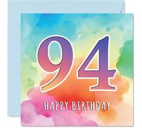 94th Birthday Cards for Men Women - Colourful Watercolour Age - Happy Birthday Card for 94 Year Old Man Woman Dad Grandma Husband Wife, 145mm Bday Greeting Cards