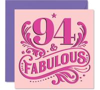 94th Birthday Cards for Women - Fabulous - Happy Birthday Card for 94 Year Old Woman Gran Nanny Granny Auntie, 145mm Bday Greeting Cards
