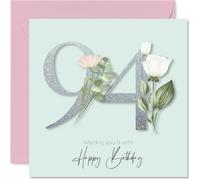 94th Birthday Cards for Women - Fancy Floral Flowers - Happy Birthday Card for 94 Year Old Woman Nana Auntie Wife Gran, 145mm Bday Greeting Cards