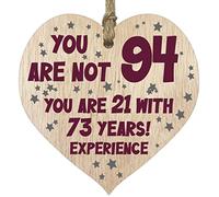 94th Birthday Gift For Women Men Wooden Heart Plaque, Light Wood Sign Keepsake, Happy Birthday Mum, Grandma, Dad, Husband, Wife, Uncle, Mum Gifts From Son, Nan, Grandad Birthday Present