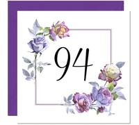 94th Floral Birthday Card - Purple Beautiful Flowers Elegant Birthday Card for 94 Year old Ninety four, Ninety Fourth
