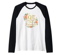 95 And Fabulous Floral 95th Birthday Celebration Funny Raglan Baseball Tee