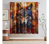 95% Blackout Abstract Wolf Curtains for Living Room Bedroom 63 Inch Drop, Magical Wildlife Animal Printed Thermal Eyelet Windows Drapes for Home Decor, 52 x 63, 2 Panels - U500