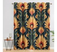 95% Blackout Art Nouveau Floral Curtains for Living Room Bedroom 54 Inch Drop, Retro Flower Printed Thermal Eyelet Windows Drapes for Home Decor, 46 x 54, 2 Panels - A138