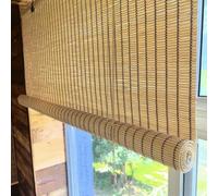 95% Blackout Bamboo Roller Blinds Sunshade with Lifter Breathable Anti UV Protection for Patio Porch Garden Kitchen Stylish Outdoor Window Treatment