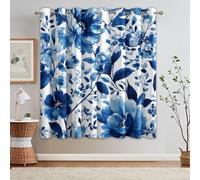 95% Blackout Blue Floral Curtains for Living Room Bedroom 108 Inch Drop, Modern Watercolor Flower Printed Thermal Eyelet Windows Drapes for Home Decor, 90 x 108, 2 Panels - T350
