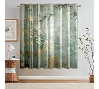 95% Blackout Chinese Curtains for Living Room Bedroom 54 Inch Drop, Asian Bamboos Green Zen Plant Printed Thermal Eyelet Windows Drapes for Home Decor, 46 x 54, 2 Panels - U415