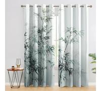 95% Blackout Chinese Curtains for Living Room Bedroom 54 Inch Drop, Asian Green Bamboos Printed Thermal Eyelet Windows Drapes for Home Decor, 46 x 54, 2 Panels - A192