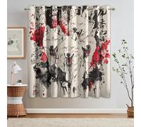 95% Blackout Chinese Curtains for Living Room Bedroom 54 Inch Drop, Japanese Asian Wolf Printed Thermal Eyelet Windows Drapes for Home Decor, 46 x 54, 2 Panels - X306