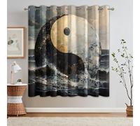 95% Blackout Chinese Tai Chi Curtains for Living Room Bedroom 72 Inch Drop, Asian Yin Yang Bagua Diagram Printed Thermal Eyelet Windows Drapes for Home Decor, 66 x 72, 2 Panels - X347