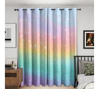 95% Blackout Colorful Ombre Curtains for Living Room Bedroom 63 Inch Drop, Pink Blue Gradient Printed Thermal Eyelet Windows Drapes for Home Decor, 52 x 63, 2 Panels - C747