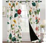 95% Blackout Cottage Floral Curtains for Living Room Bedroom 90 Inch Drop, Country Pink Floral Botanical Printed Thermal Eyelet Windows Drapes for Home Decor, 46 x 90, 2 Panels - L245
