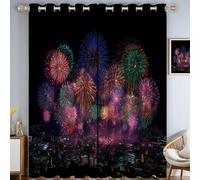 95% Blackout Curtains Urban Architectural Style Colorful Fireworks Night View 72 Inch Drop 2 Panels Soft Texture Sun Blocking Thermal Eyelet Curtains for Bedroom Living Room 46"W x 72"L, Purple