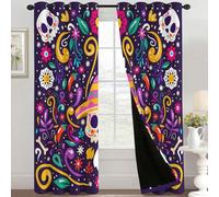 95% Blackout Day of the Dead Curtains for Living Room Bedroom 108 Inch Drop, Mexican Sugar Skull Printed Thermal Eyelet Windows Drapes for Home Decor, 90 x 108, 2 Panels - R304