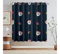 95% Blackout Day of the Dead Curtains for Living Room Bedroom 84 Inch Drop, Mexican Sugar Skull Printed Thermal Eyelet Windows Drapes for Home Decor, 52 x 84, 2 Panels - E221