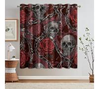 95% Blackout Gothic Curtains for Living Room Bedroom 63 Inch Drop, Goth Skull Red Rose Floral Printed Thermal Eyelet Windows Drapes for Home Decor, 52 x 63, 2 Panels - M840
