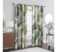 95% Blackout Green Leaf Curtains for Living Room Bedroom 54 Inch Drop, Botanical Nature Printed Thermal Eyelet Windows Drapes for Home Decor, 46 x 54, 2 Panels - T380