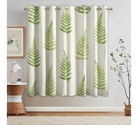 95% Blackout Green Leaf Curtains for Living Room Bedroom 72 Inch Drop, Modern Fern Leaf Printed Thermal Eyelet Windows Drapes for Home Decor, 66 x 72, 2 Panels - G618