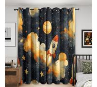 95% Blackout Kids Curtains for Living Room Bedroom 84 Inch Drop, Cartoon Space Rocket Planet Printed Thermal Eyelet Windows Drapes for Home Decor, 52 x 84, 2 Panels - U539