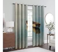 95% Blackout Lake Curtains for Living Room Bedroom 108 Inch Drop, Boat Nature LandScape Printed Thermal Eyelet Windows Drapes for Home Decor, 90 x 108, 2 Panels - T168