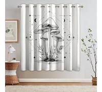 95% Blackout Mushroom Curtains for Living Room Bedroom 90 Inch Drop, Aesthetic Celestial Moon Printed Thermal Eyelet Windows Drapes for Home Decor, 90 x 90, 2 Panels - C197