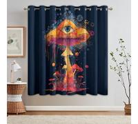 95% Blackout Mushroom Curtains for Living Room Bedroom 90 Inch Drop, Psychedelic Printed Thermal Eyelet Windows Drapes for Home Decor, 90 x 90, 2 Panels - C233