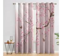 95% Blackout Pink Floral Curtains for Living Room Bedroom 63 Inch Drop, Chinese Asian Flower Printed Thermal Eyelet Windows Drapes for Home Decor, 52 x 63, 2 Panels - A140