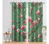 95% Blackout Pink Floral Curtains for Living Room Bedroom 90 Inch Drop, Chinese Flower Bird Asian Printed Thermal Eyelet Windows Drapes for Home Decor, 90 x 90, 2 Panels - A153