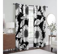 95% Blackout Sunflower Floral Curtains for Living Room Bedroom 72 Inch Drop, Black White Flower Printed Thermal Eyelet Windows Drapes for Home Decor, 46 x 72, 2 Panels - V198