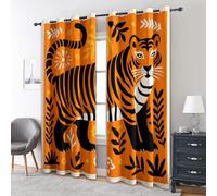 95% Blackout Tiger Curtains for Living Room Bedroom 84 Inch Drop, Cartoon Wildlife Wild Animal Printed Thermal Eyelet Windows Drapes for Home Decor, 52 x 84, 2 Panels - H560