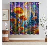 95% Blackout Trippy Mushroom Curtains for Living Room Bedroom 72 Inch Drop, Psychedelic Printed Thermal Eyelet Windows Drapes for Home Decor, 66 x 72, 2 Panels - C204