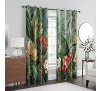 95% Blackout Tropical Curtains for Living Room Bedroom 90 Inch Drop, Jungle Rainforest Green Leaf Printed Thermal Eyelet Windows Drapes for Home Decor, 90 x 90, 2 Panels - V415
