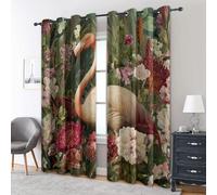 95% Blackout Tropical Jungle Curtains for Living Room Bedroom 54 Inch Drop, Flamingo Pink Floral Printed Thermal Eyelet Windows Drapes for Home Decor, 46 x 54, 2 Panels - B434