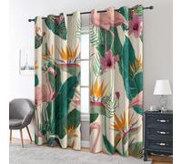 95% Blackout Tropical Jungle Curtains for Living Room Bedroom 72 Inch Drop, Flamingo Plam Leaf Banana Leaf Printed Thermal Eyelet Windows Drapes for Home Decor, 66 x 72, 2 Panels - B421